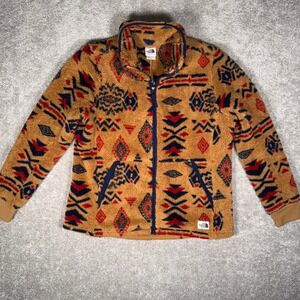 The North Face Womens XL Full Zip Fleece Jacket Southwestern Aztec Print Tan Red